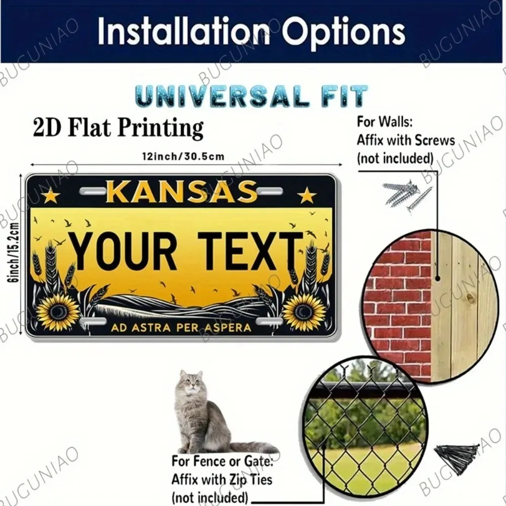 1pc 2D Flat Custom Kansas Ad Astra Per Aspera Sign, Personalized Text Wall Plaque, Decor Gift for Garage Bar Cafe Home Garden