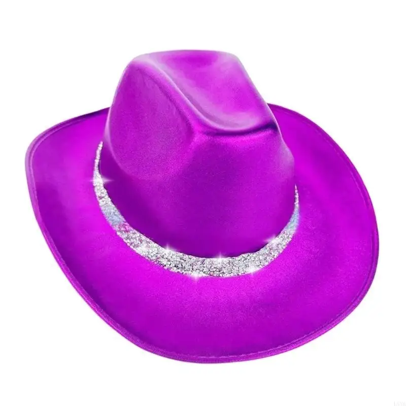 

L5YA Luxurious Bride Hat Sparkly Cowboy Hats Rhinestones Panama Hat for Party
