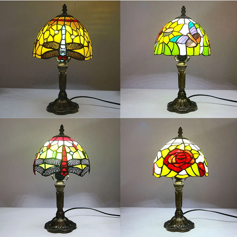 TYLA Tiffany Glass Table Lamp LED Creative Color Butterfly Pattern Desk Light Decor For Home Living Room Bedroom