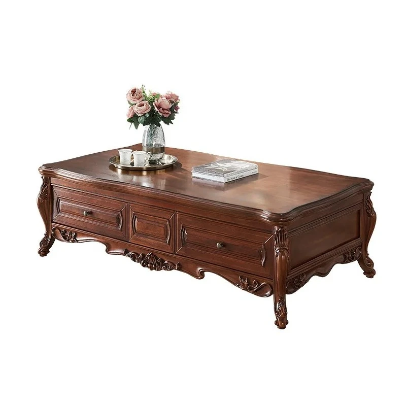 

All solid wood coffee table American living room rectangular four tea table