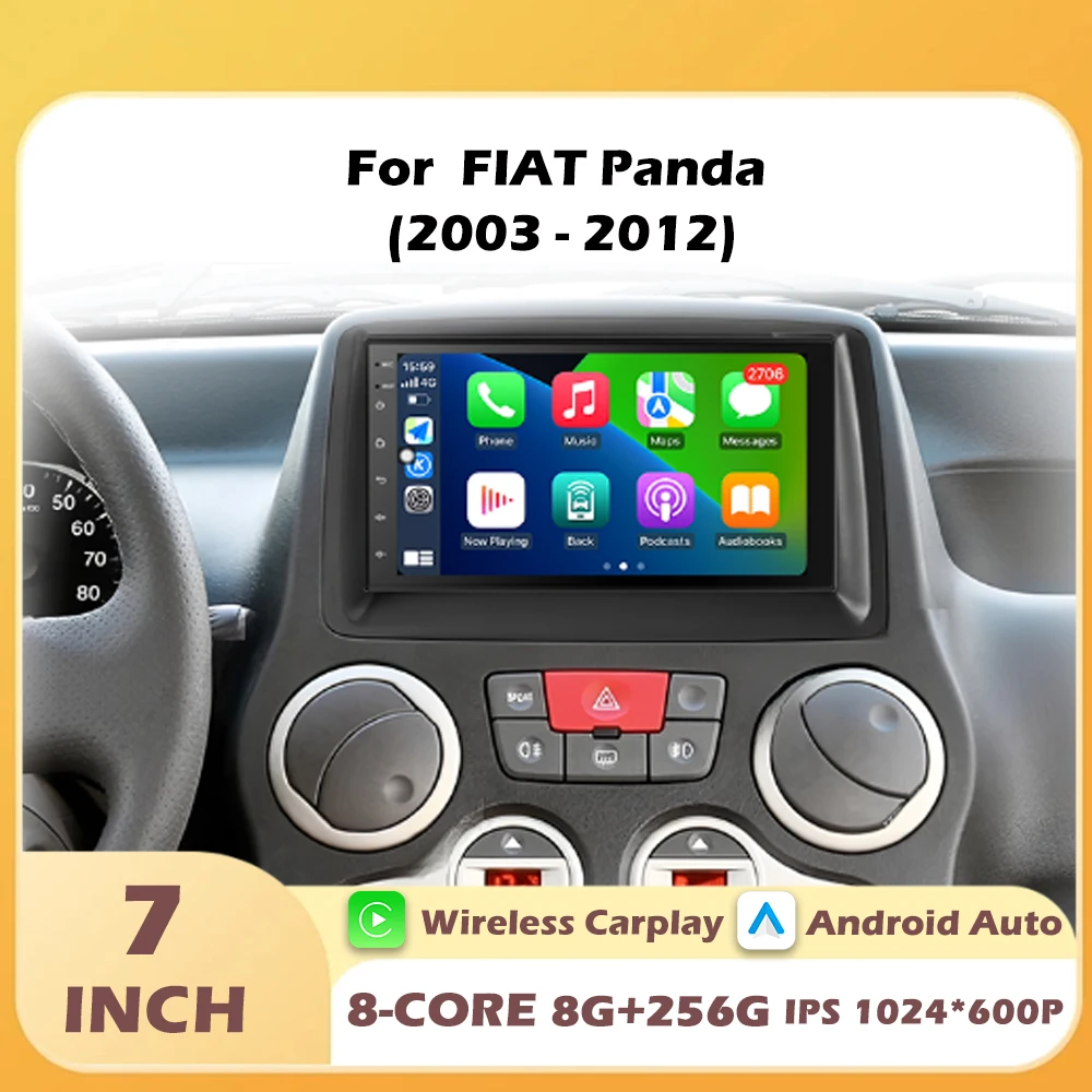 

7 Inch Android 16 For Fiat Panda 2003-2012 Wireless Carplay Touch Screen Car Radio Multimedia Player GPS Navigation WIFI DSP DVR