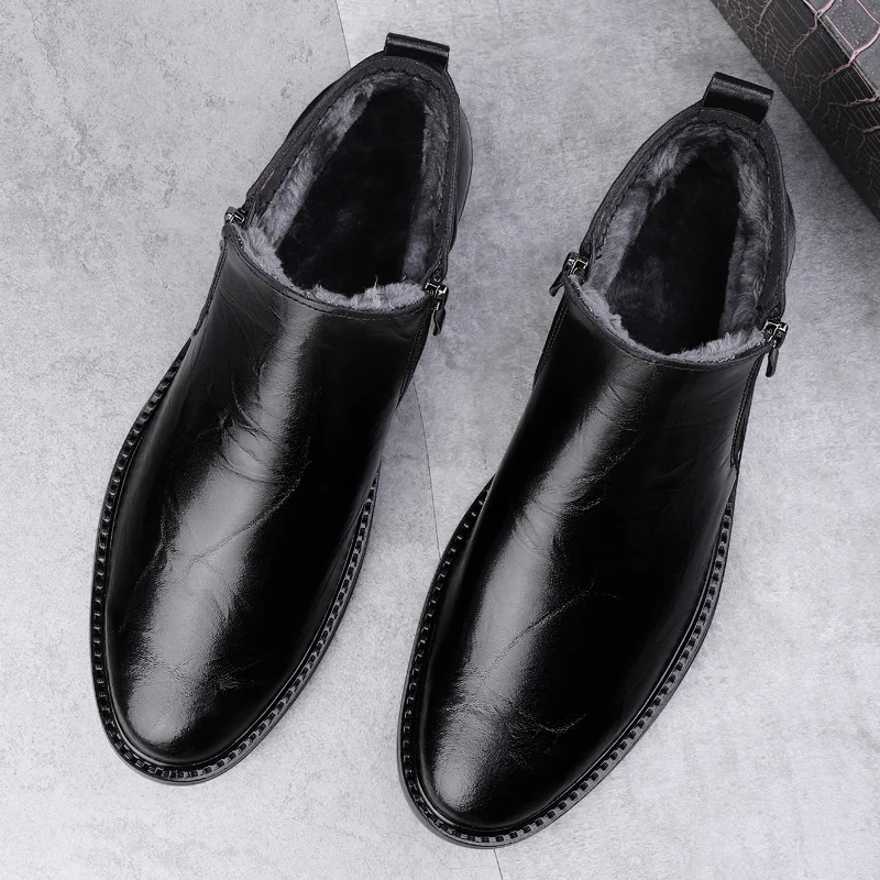 

Winter New Product Fashion Zipper Chelsea Boots Warm Velvet Interior Simple Business Height Increase Anti Slip Mid Top Boots