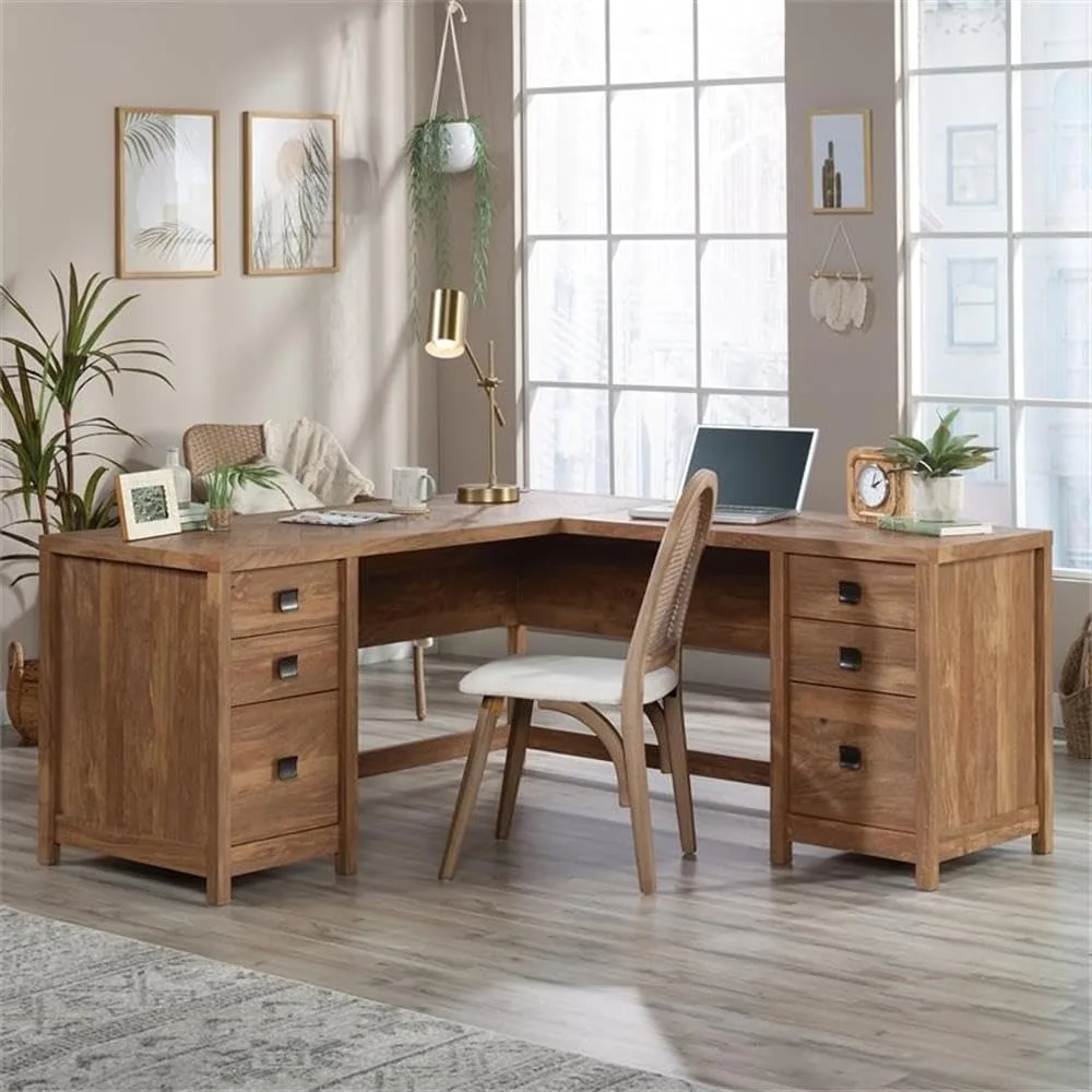 Cannery Bridge L-Shaped Desk with 6 Storage Drawers,  Sindoori Mango Finish