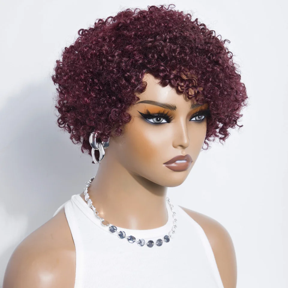 Black Pearl Kinky Curly Human Hair Lace Wig 8 inch Natural Black Hair Wigs For Women Pixies Short Hair Wig With Babyhair