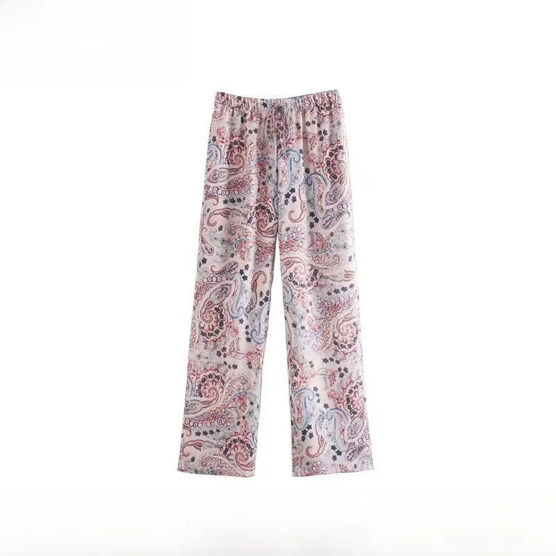 

Spring Summer New Women's Fashion Elastic Waist Herringbone Print Casual Pants All Match Straight Leg Polyester Fiber