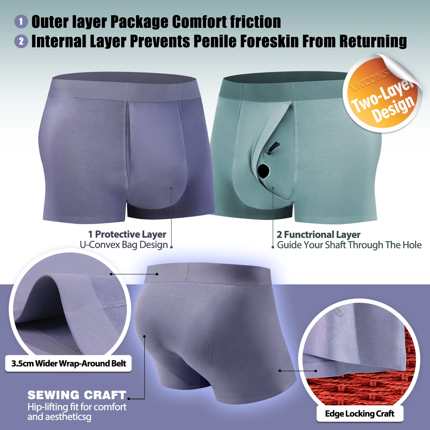 Man Separate Dual Pouch Underwear Phimosis Breathable Physical Therapy LIngerie Front Open Hole Sheath Boxers Men Underpants