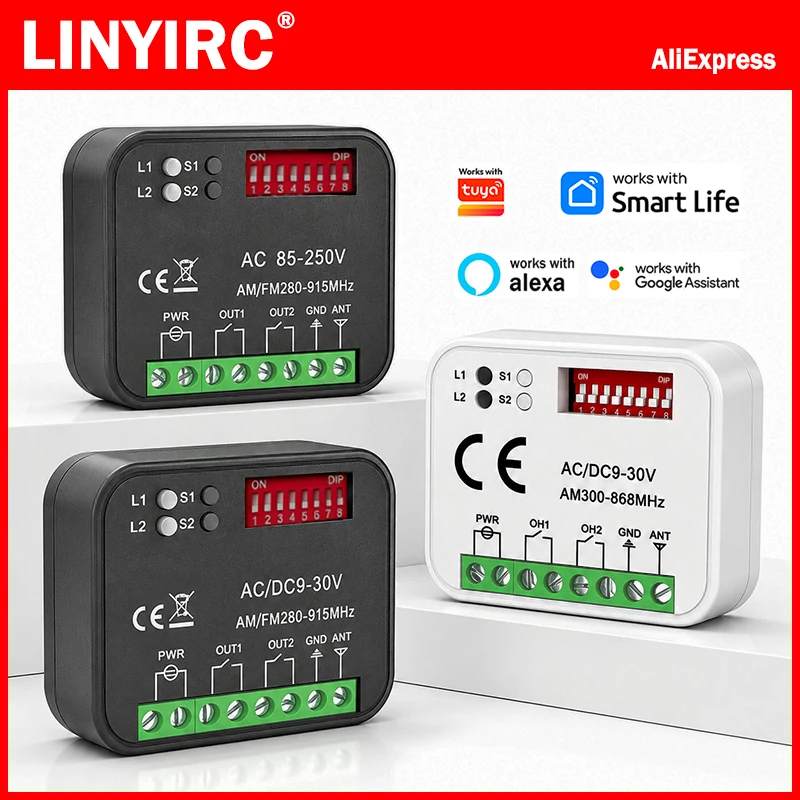 RX MULTI Wifi Smart Switch Receiver 300-868MHz AC DC 9-30V AC 85-250V Universal Garage Remote Control Receiver Works With Tuya