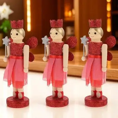 

3pcs Wooden Nutcracker Decor Christmas Holiday Figures Home Desktop Ornament Walnut Puppet Crafts Wood Puppets Decor