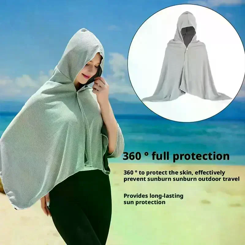 

Ice Cool Beach Poncho Cover Up Quick Dry Sunscreen Clothing Oversized Hooded Towel Wrap 4-in-1 For Swimming Beach Pool Travel