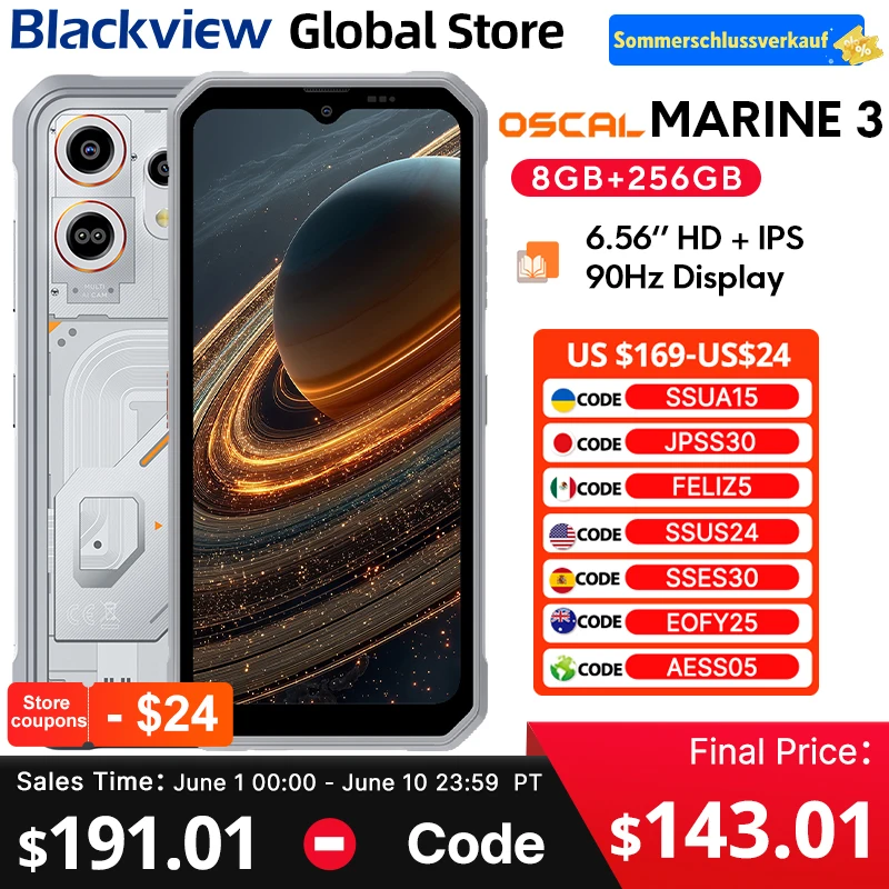 Blackview Oscal MARINE 3 Rugged Smartphone 6.56-inch HD+ IPS 90Hz Display  Android 16 MTK Helio G81 NFC 5000mAh 256GB Cellphone