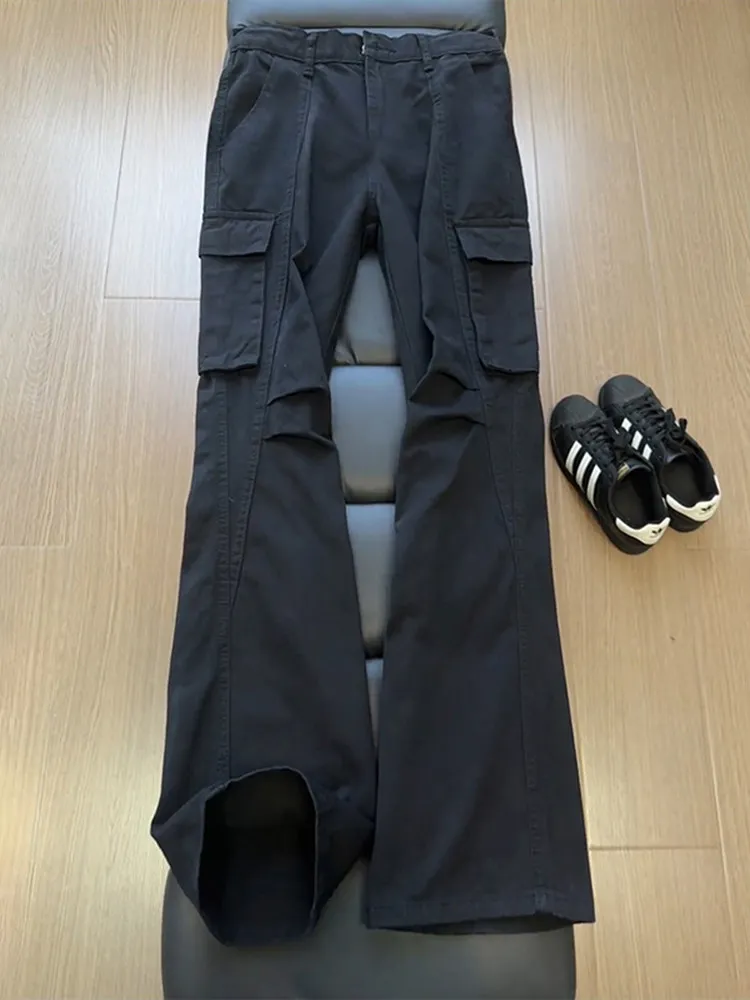 

Black Bell Bottom Workwear Jeans Men's American High Street Vibe CleanFit Cool Casual Knife Pants Straight Leg Fit