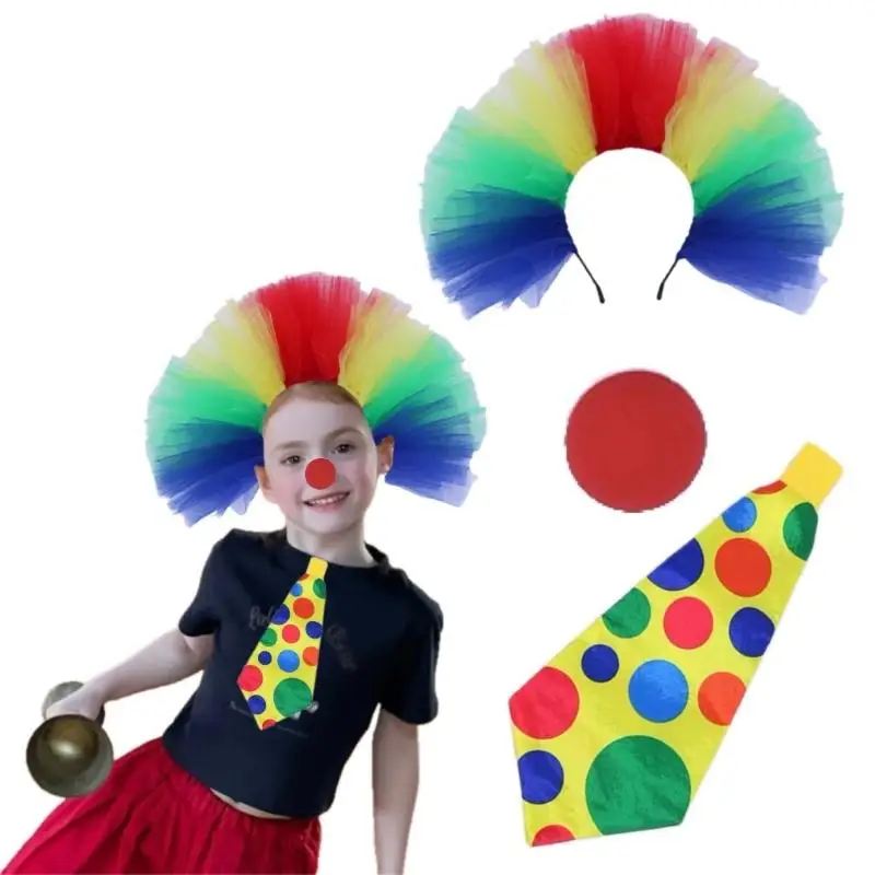 39BD Adult Kids Clown Costumes Rainbow Clown Nose Cosplay Halloween Costumes Clown Outfit for Halloween Cosplay Dressing Up