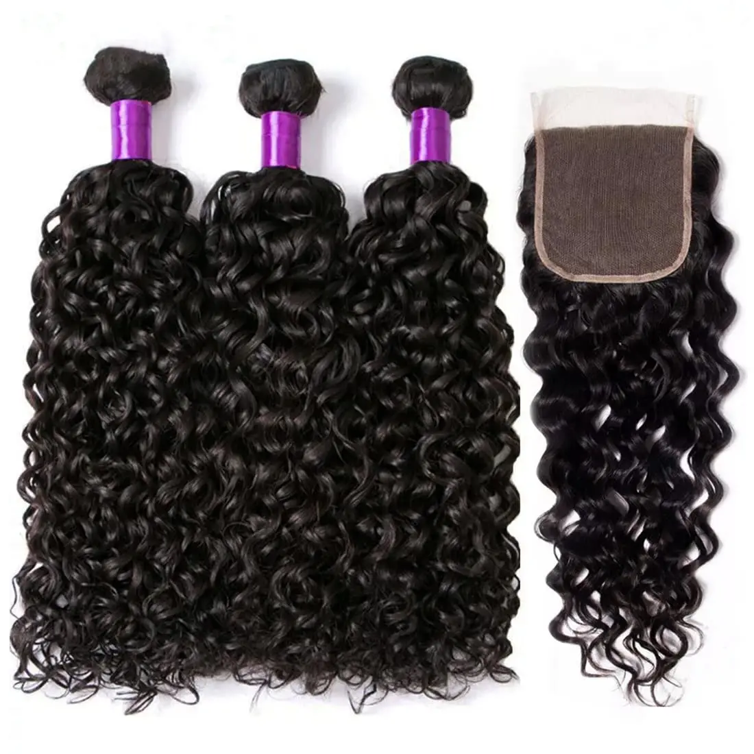 Water Wave Hair Bundles with Closures 22 24 inch Wet and Wavy Human Hair Bundles with 5x5 Lace Closure 10ABrazilian Hair Bundles