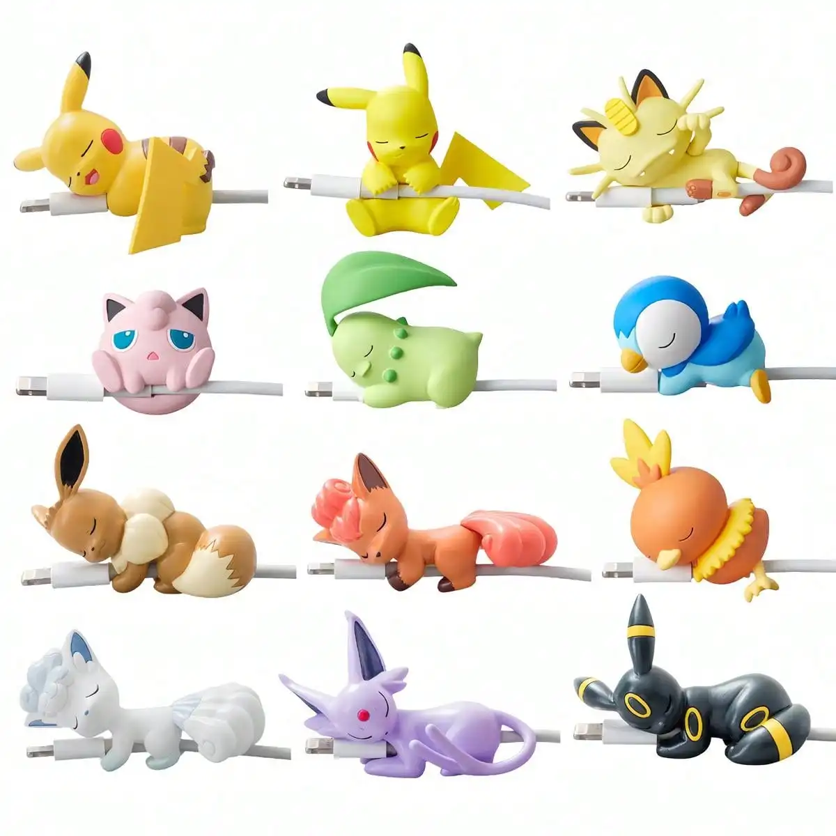 

Pokemon Pikachu Data Cable Protective Sleeve Meowth Jigglypuff Eevee Anime Figure Cartoons USB Cable Protective Cover Doll Toys