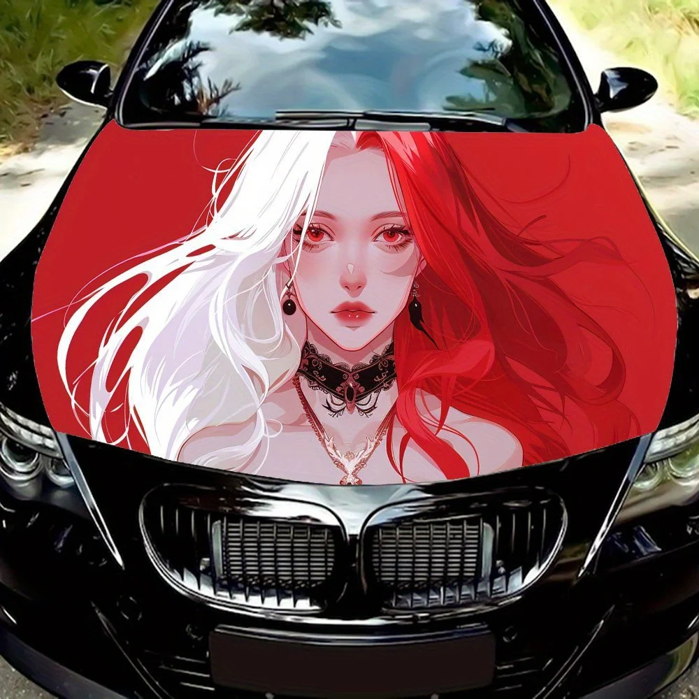 

Exotic Dual Color Anime Girl Car Hood Vinyl Wraps Sticker, Car Engine Decal, Waterproof Self-adhesive Car Packaging Cover, Unive