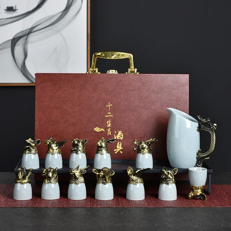 

Traditional Chinese Zodiac Sake Set, Baijiu Cup, Wine Separator, Ceramic Liquor Bottle, Sake Kettle, Business Gift