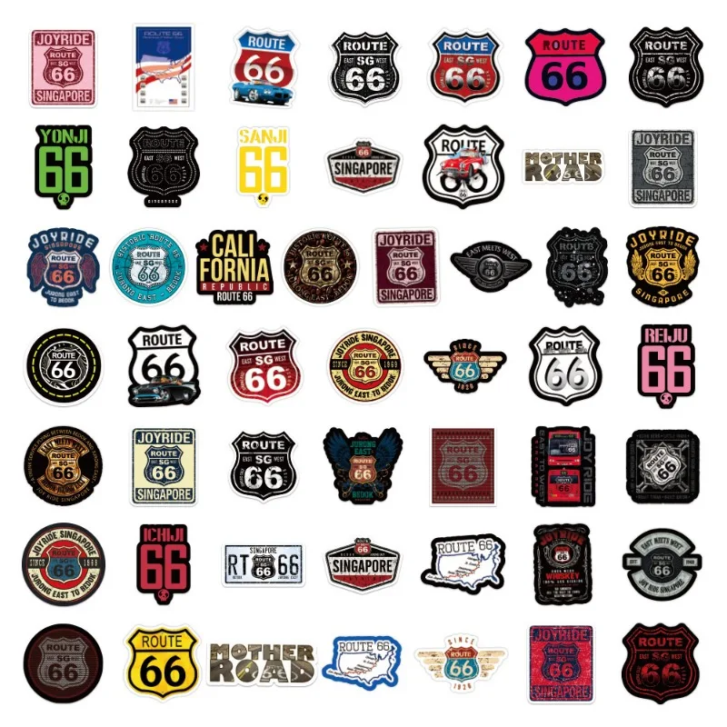 50PCS Route 66 Personalized Creative Graffiti Trendy Cool Car Cup Luggage Computer Skateboard Decoration Waterproof Sticker