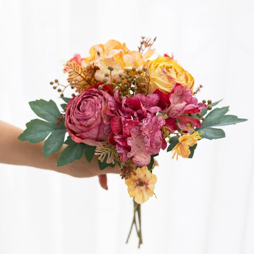 1pc Retro Artificial Rose Bouquet for Bride Wedding Artificial Flowers Decoration Wedding Accessories Room Home Decoration