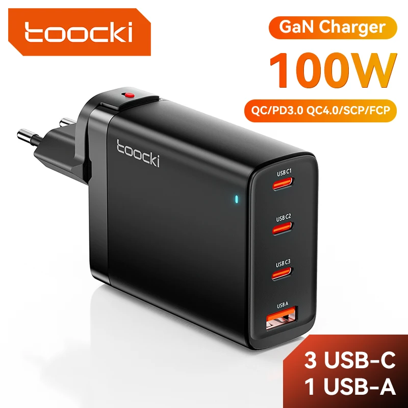 Toocki GaN Charger 100W USB Type C Chargers PD Quick Charge 3.0 4.0 For iPhone 14 13 Pro X Xiaomi Phone Fast Charger For MacBook