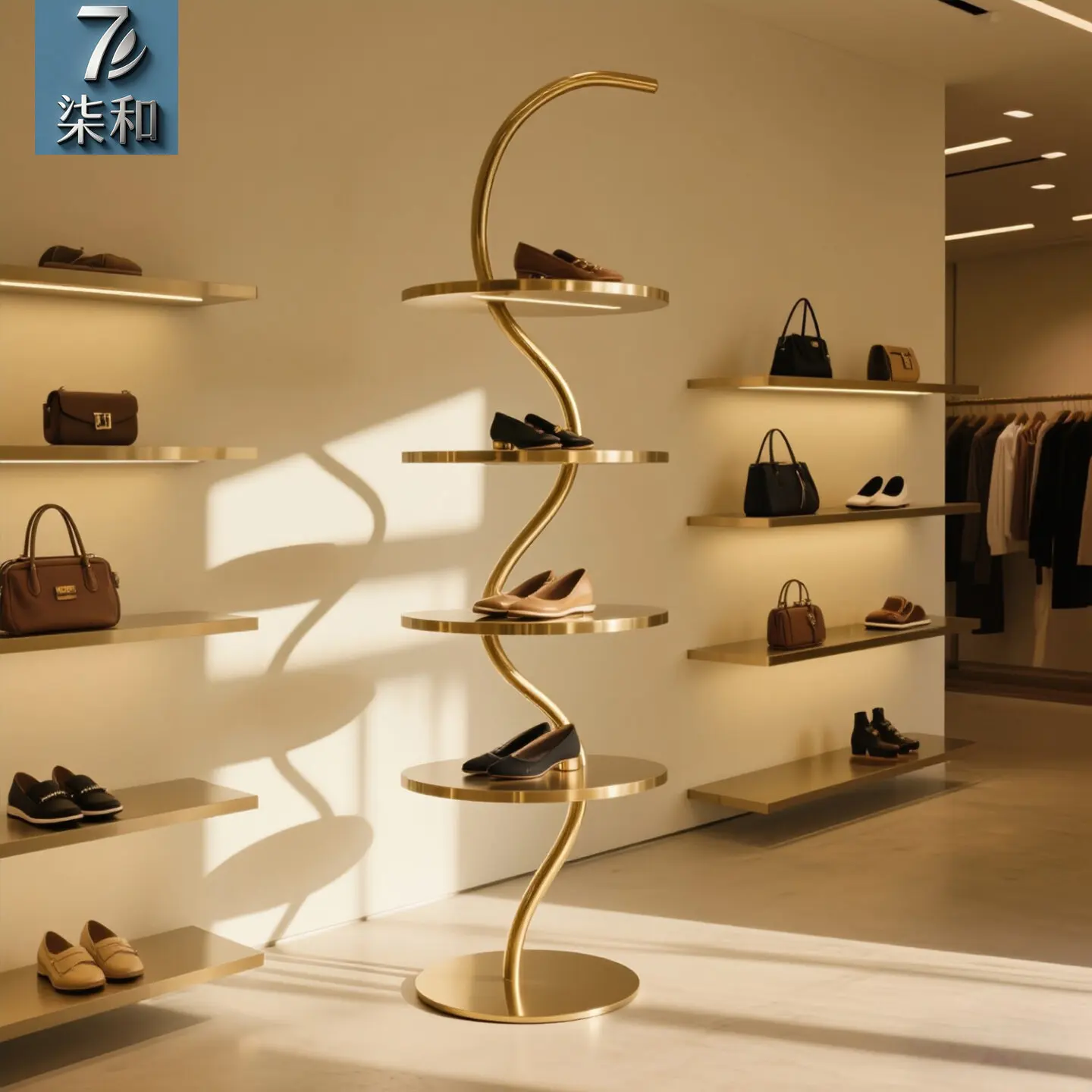 

Clothing store shoe and bag display rack floor-to-ceiling stainless steel shelf multi-layer shelf