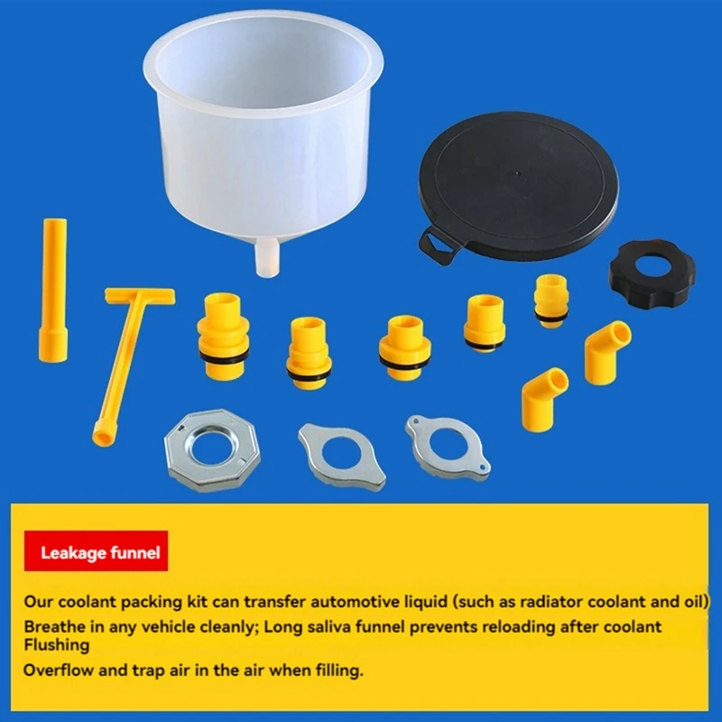 Car Radiator Coolant Filling Funnel Kit Spill Proof Cooling System Tool Filling Funnel Spout Pour Oil Tool,15PCS/Set