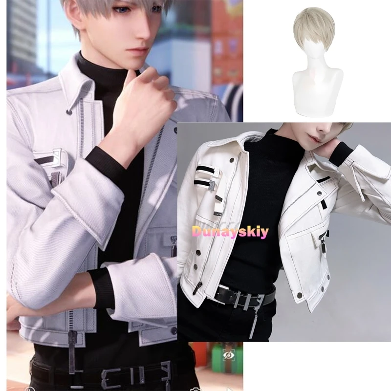 game Love and Deepspace Xavier Seiya cosplay costume cos Denim jacket Cosplay Wig 25cm Short Light Hair Heat Resistant Anime