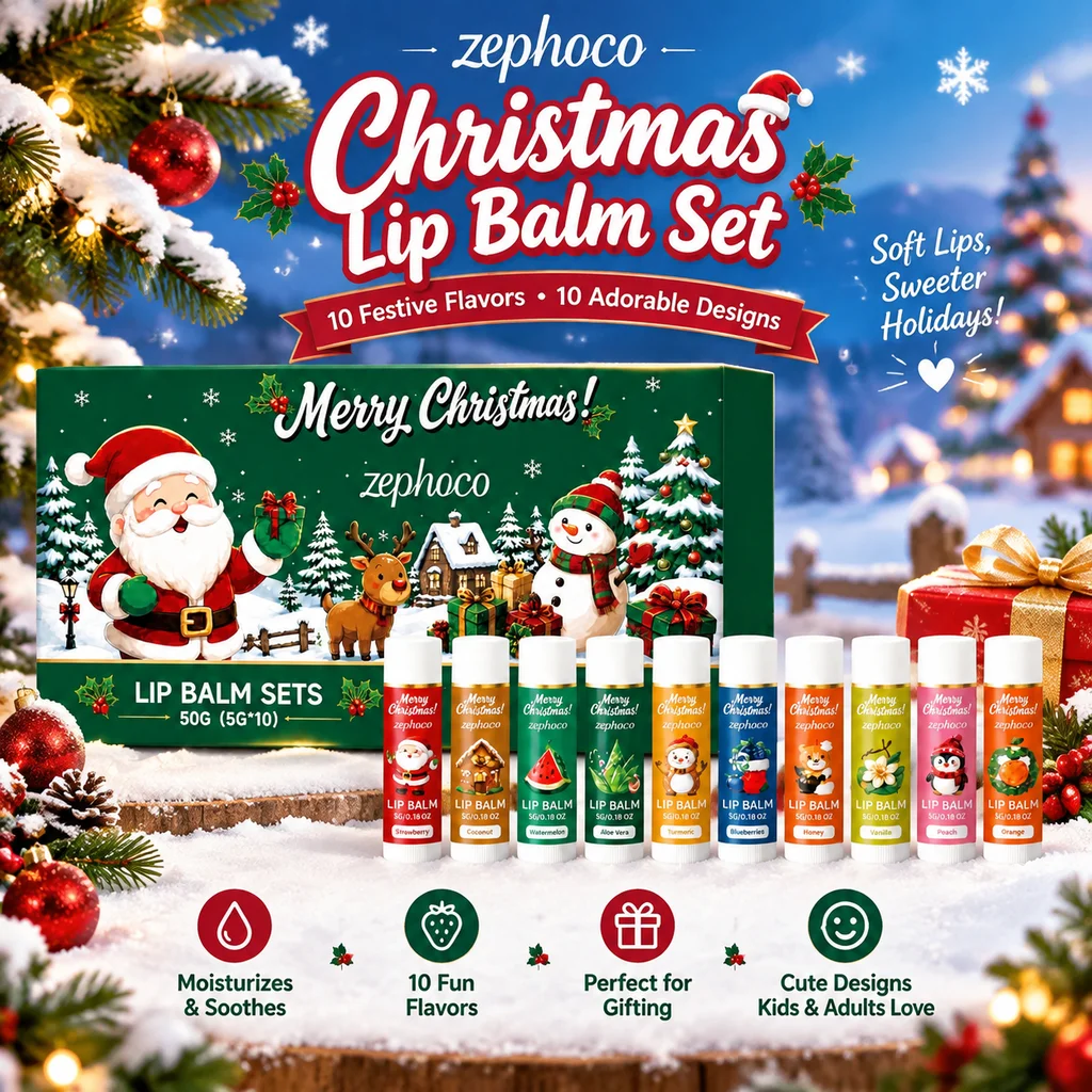 Christmas Lip Care Set 10 Stick Holiday Gift Set Fruity Moisturizing Balm Dry Lips Relief Winter Lip Care Natural Fruit Extracts