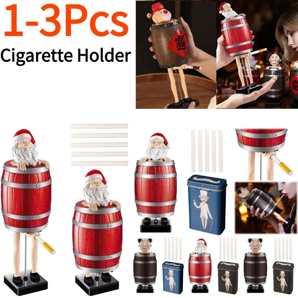 Cigarette Box Strange Uncle Santa Claus Wooden Barrel Cigarette Holder Spoof Box Figurines Statue Case Christmas Decoration