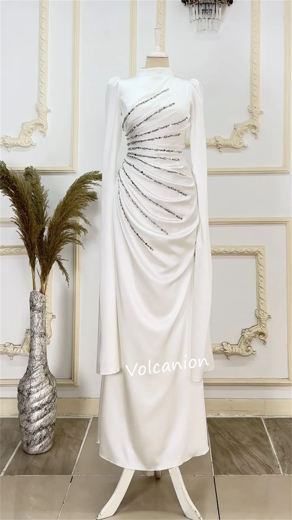 Personalizado charmeuse plissado lantejoulas a linha gola alta midi vestidos sob medida ocasião baile de formatura requintado qualidade simples