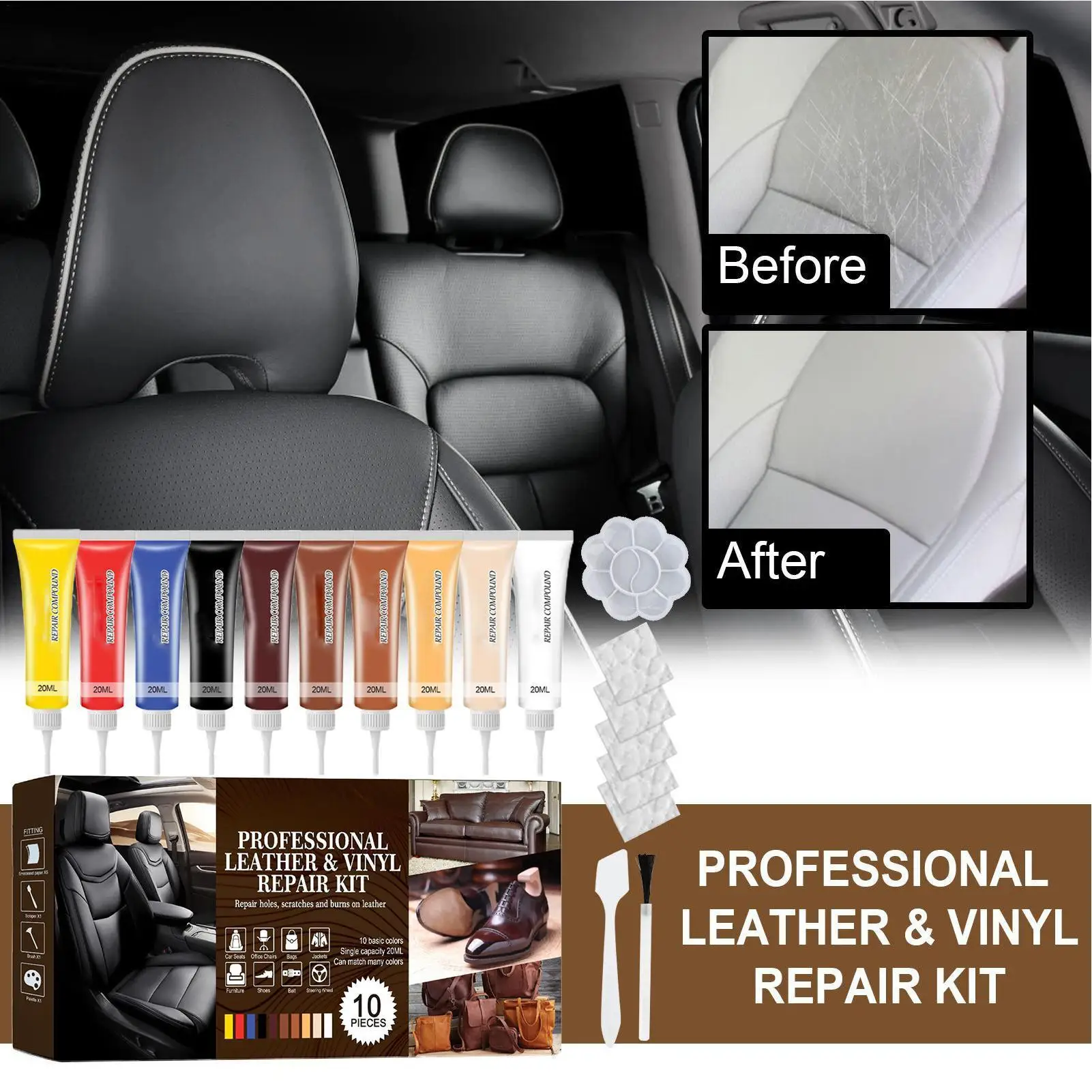 Leather Repair Kit For Car Seat Cracks Holes Recoloring Repair Kit Jackets Shine Renovation Agent For Dashboard Steering Wheel