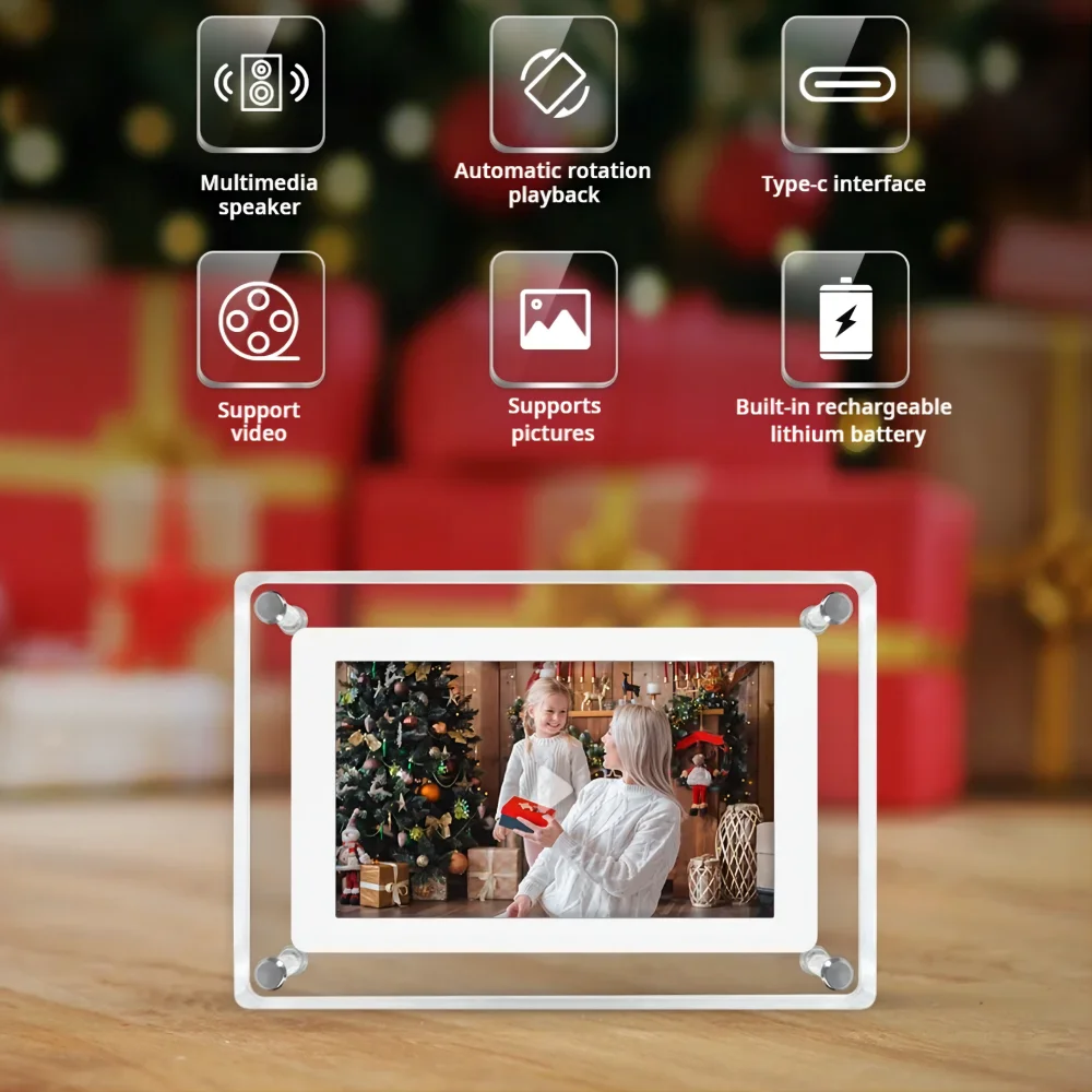 Akrylowa cyfrowa ramka na zdjęcia 5/7 cali 1000 mAh Automatycznie obracający się wyświetlacz Ekran IPS Pamięć 2G Bateria Indukcja grawitacyjna
