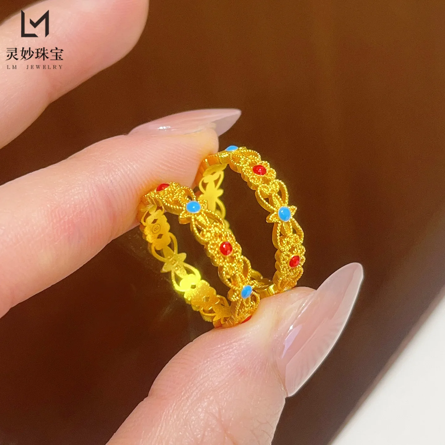 

Эмалированное филигранное кольцо Женское 24-каратное золото AU999 - Золотая эмалированная кольцо премиум-класса, легкая роскошная китайская тенденция для покупок и встреч