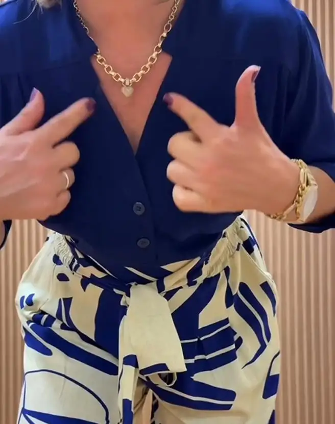 Neues zweiteiliges Damen-Langarmhemd mit Stehkragen und lässige Hose mit Blumenmuster und weitem Bein und Taschen für den Herbst 2022