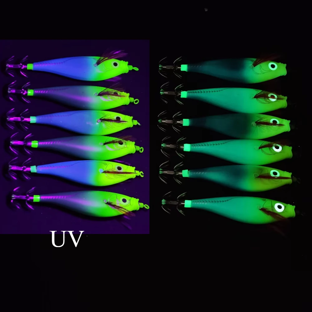 Glow 17 Stück 10cm Salzwasser-Köder Tintenfisch-Angelzubehör Leuchtende Garnelen-Köder Leuchtender Tintenfisch-Jighaken – Detail 2