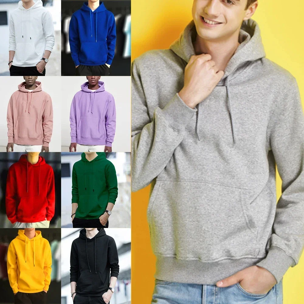 Men Clothes Hoodie Sweatshirts Solid Color Black Gray Pink Blue Fleece Sweatshirt Hip Hop Hoody Male Hooded Sweater Casual Tops