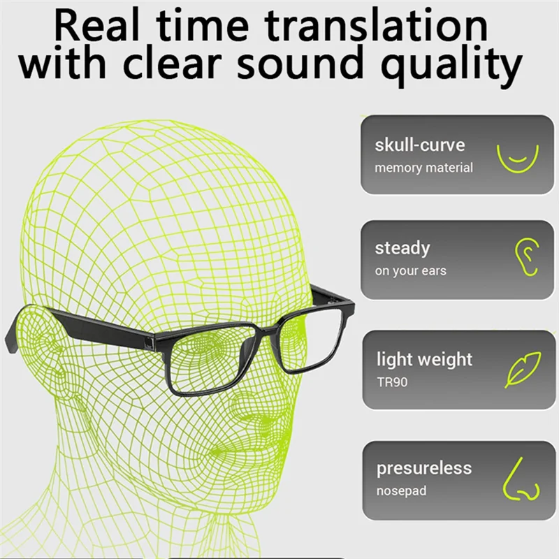 

Translation Earphones AI Intelligent Translation Glasses Bluetooth Audio Sunglasses Translation Glasses 1 In 3 Package