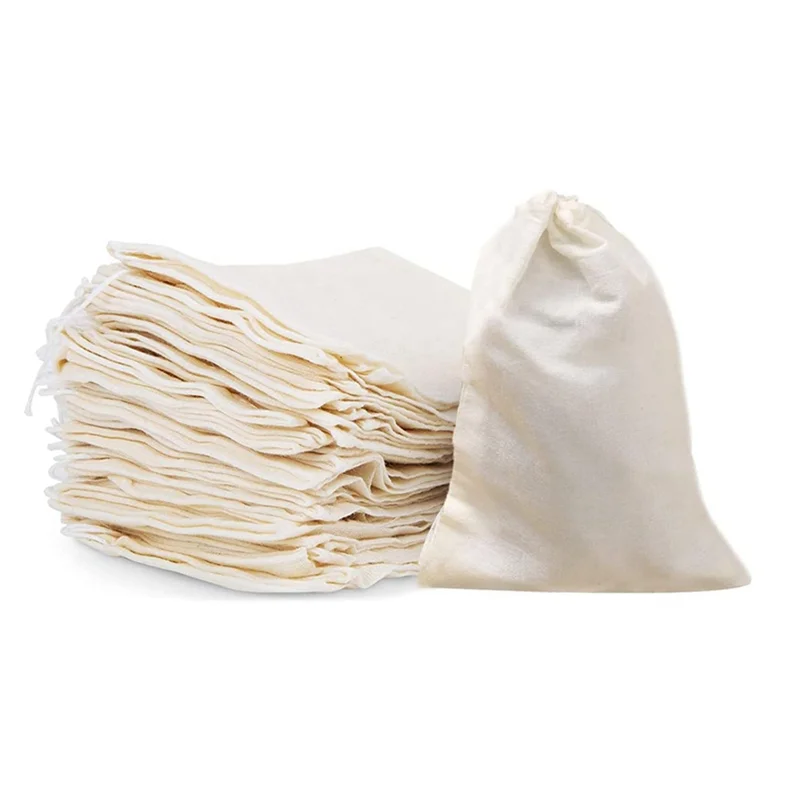 50 Pcs 4 x 6 Inches Cotton Muslin Bags, Reusable Drawstring Bags for Tea, Cheesecloth Sachet Bags for Party,Home Storage