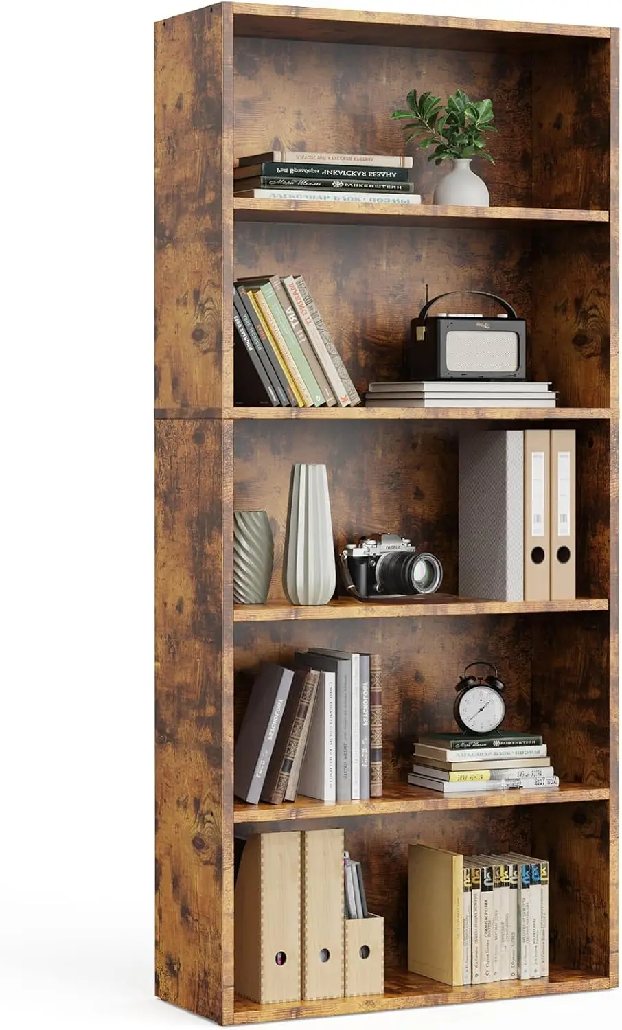 

Большой 53-дюймовый высокий книжный шкаф в индустриальном стиле, цвета рустик-коричневый, с устройством защиты от опрокидывания, для хранения вещей в домашнем офисе, гостиной и спальне