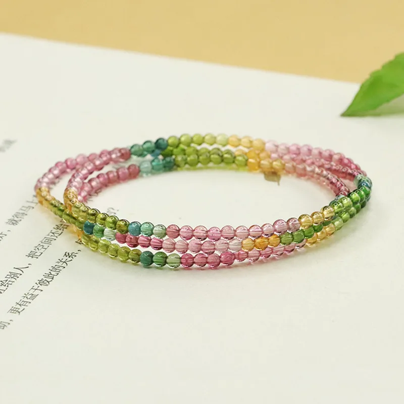 Natural rainbow tourmaline bracelet old material gradual change multi-circle colored treasure crystal women