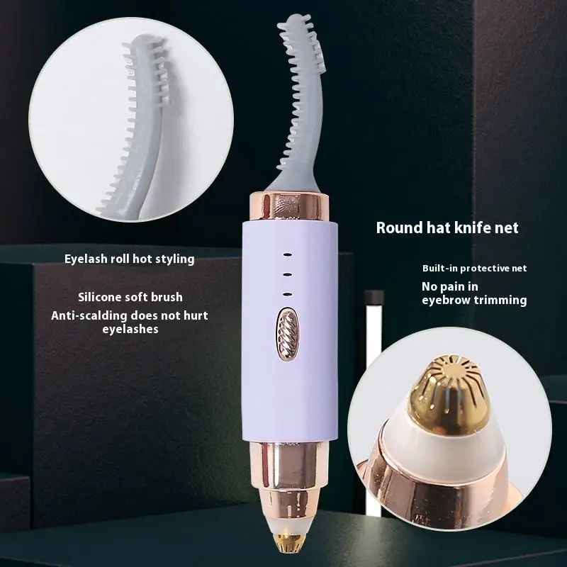 Elektrische wenkbrauwtrimmer met wimperkruller en twee-in-één elektrische verwarmingsspiraal voor wimperkruller. Draagbare USB-oplaadhes