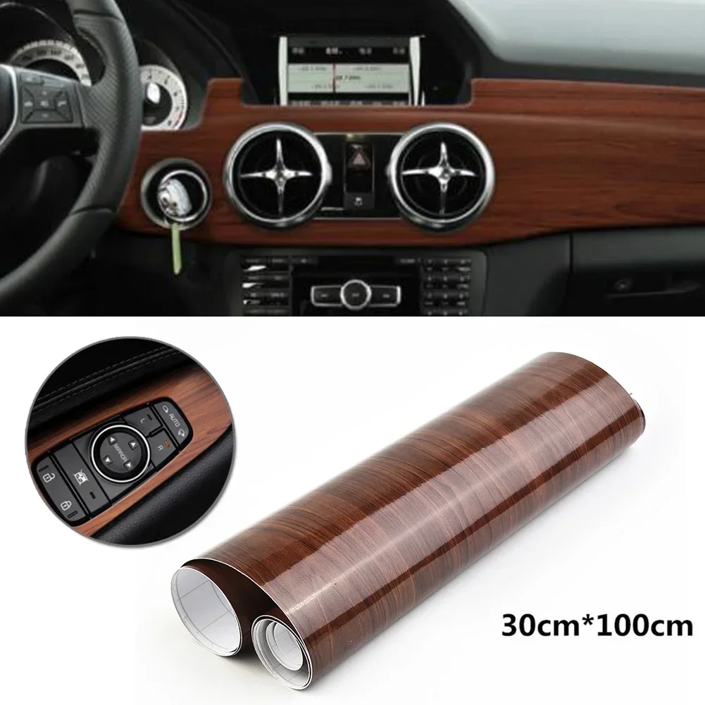 Coche de alto brillo Color granate de automoción Interior adhesivo película DIY grano de madera calcomanías de vinilo Universal Interior accesorio