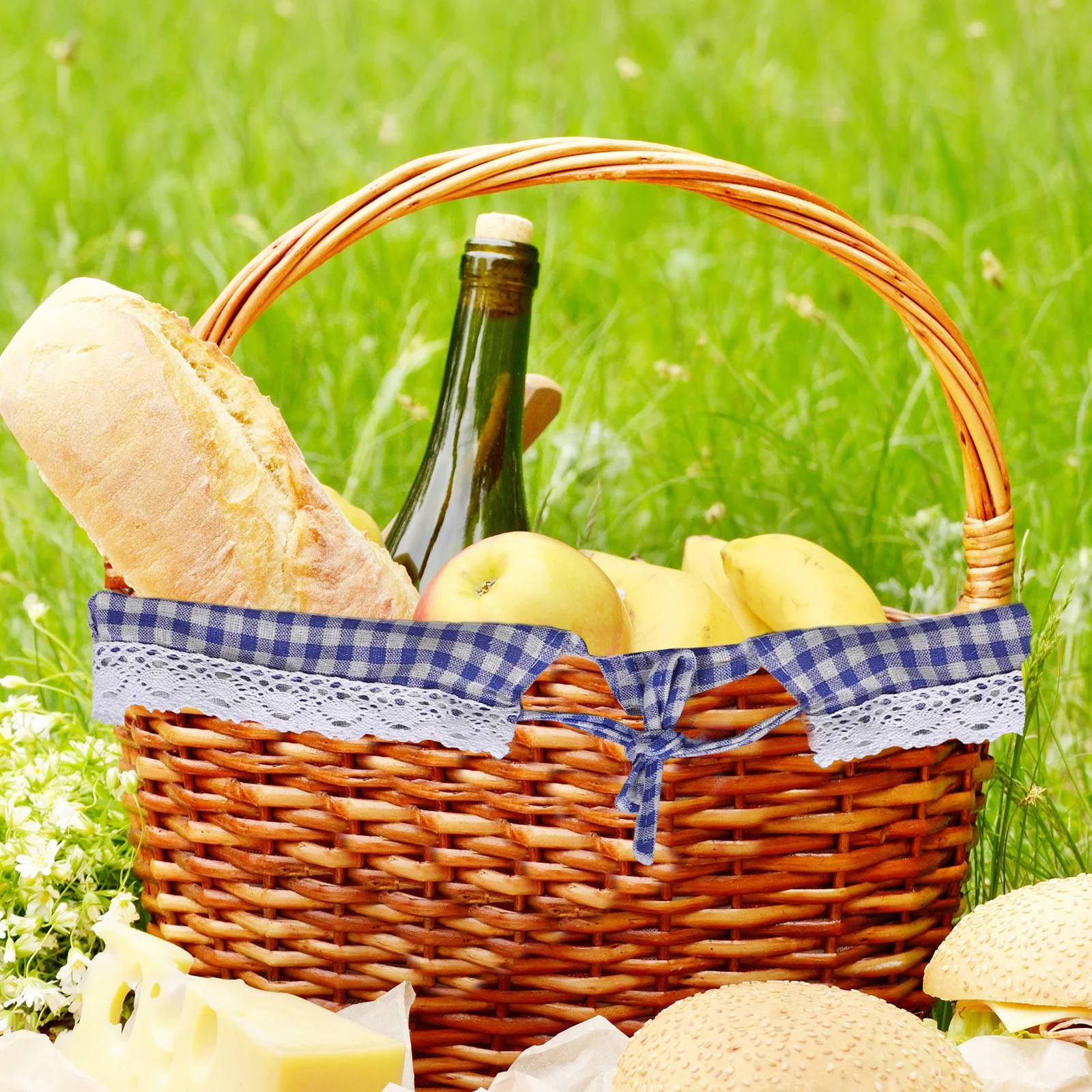 

2 шт., многоразовая плетеная подкладка для корзины, сменная моющаяся тканевая вставка для пикника, корзины из ротанга, тканевая подкладка в стиле фермерского дома в стиле бохо