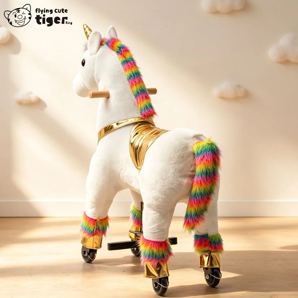 Medium and Large Size Colorful Unicorn Popular Realistic Riding Rocking Horse Toy Rocking Chair Soothing Rocking Horse with Saddle Plush Toy Rocking Horse Doll Toy Car Horse Riding Toy
