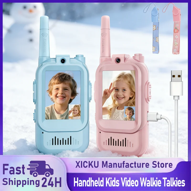 Kids Video Walkie Talkies Handheld 2 Pack Rechargeable Video Intercom Indoor Outdoor Toys for Family Games Boys Girls Ages 3-12