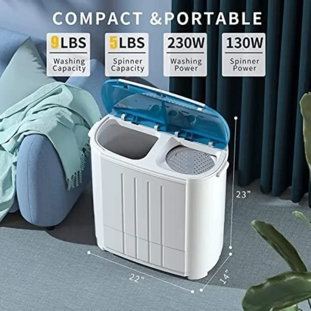 -Máquina de lavar portátil, combinação giratória compacta para máquina de lavar com banheira dupla com capacidade de 14 libras, lavadora de 9 libras e drye giratório de 5 libras