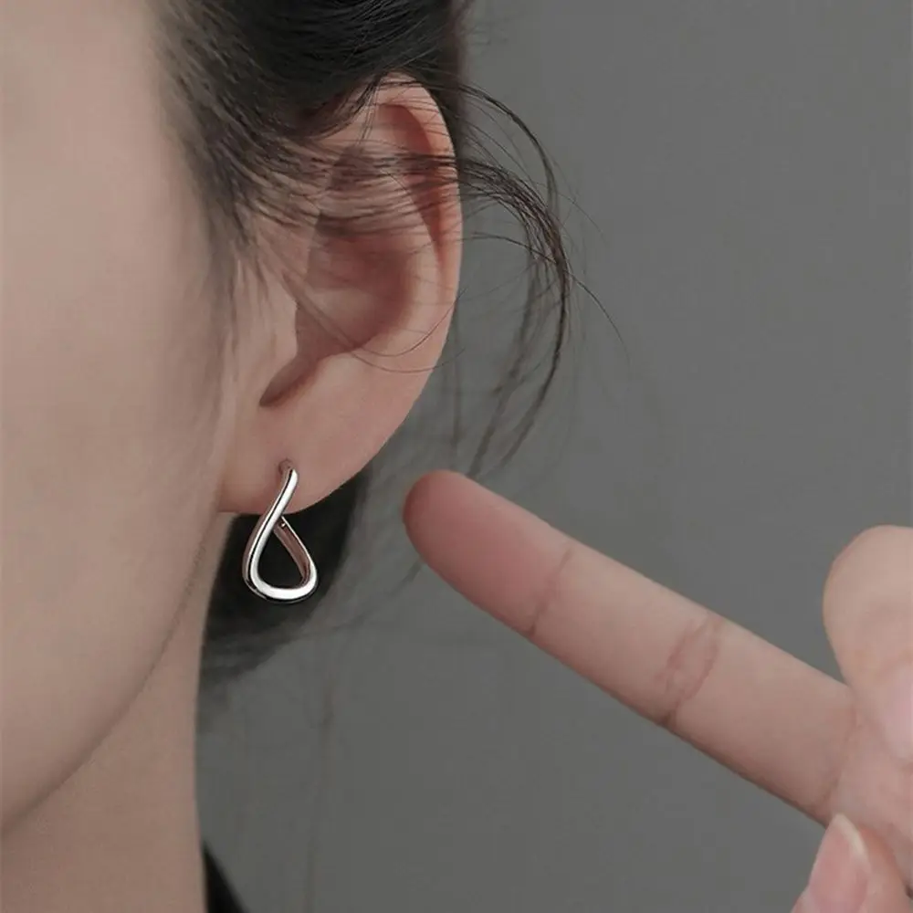925 Sterling Silver Plain Hoop Stud Earrings New Women\'s Geometric Ear Studs Silver Irregular Dislocation Earring Korean Jewelry