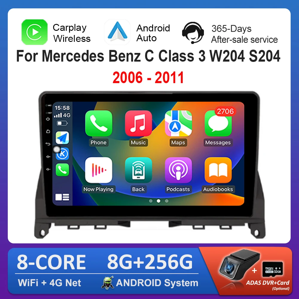 

Android 14 Car Radio Multimedia Player 9'' for Mercedes Benz C Class 3 W204 S204 2006 - 2011 GPS Navi WiFi Carplay IPS Screen