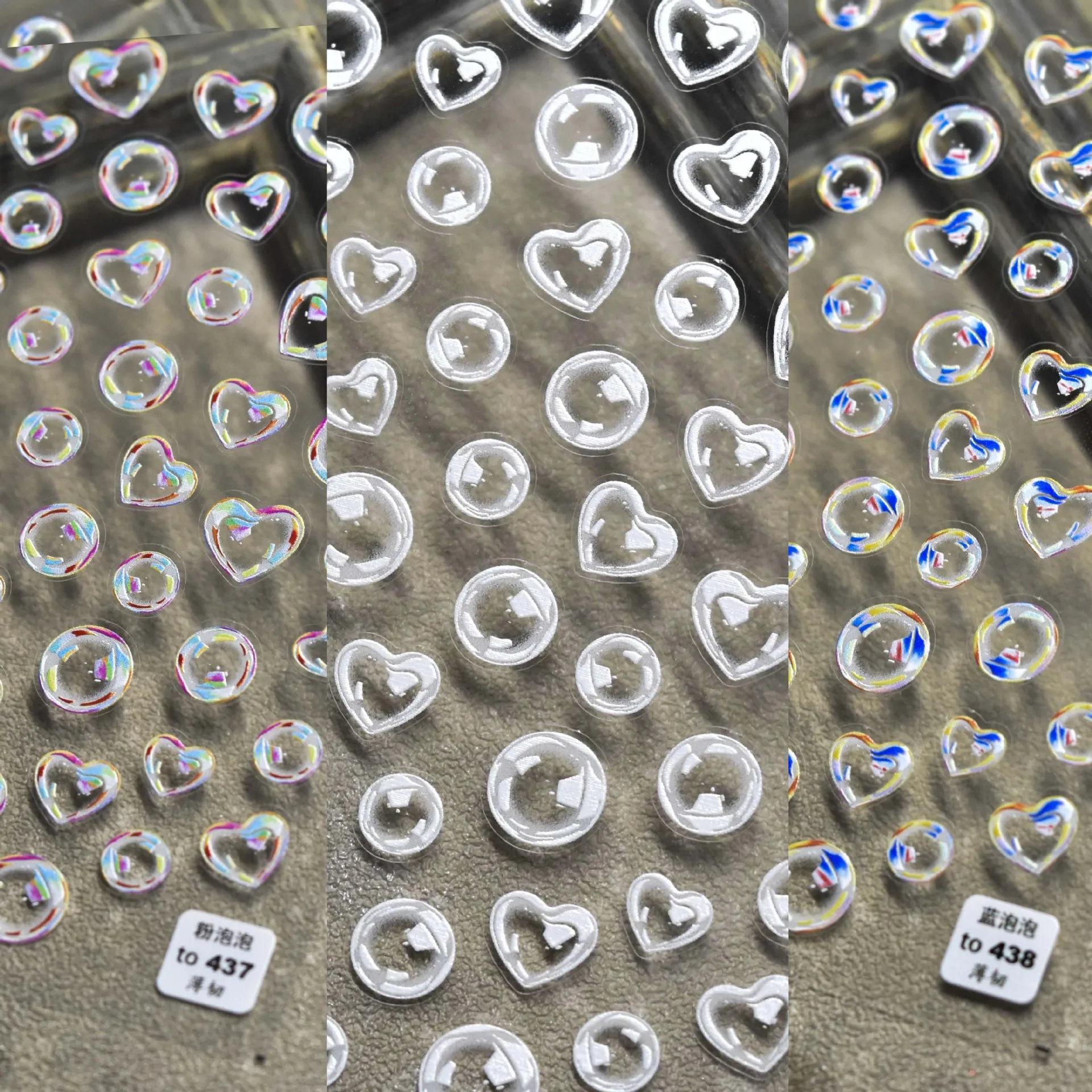 1 Sheet Transparent Bubble Nail Sticker Cute 5D White Blue Pink Bubbles Nail Decals Self-Adhesive Embossed Manicure Slider to436