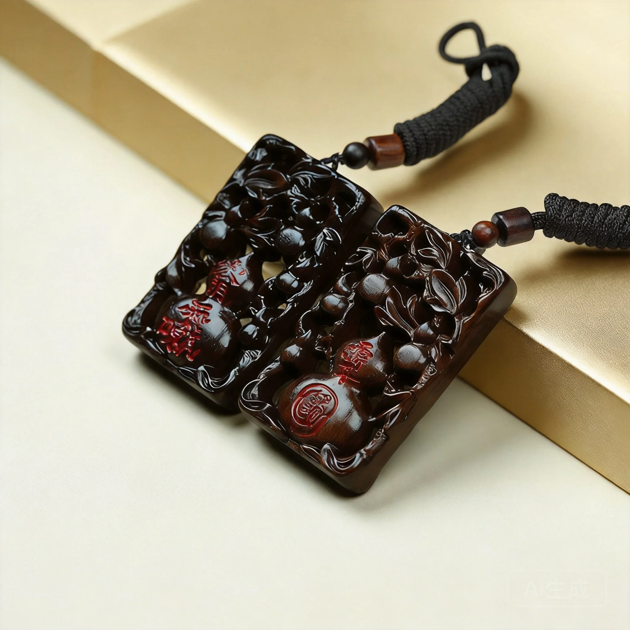 Chinese Style Jadeized Thunder Struck Jujube Wood Hollow Carved Gourd Pendant Lucky Fortune Blessing Peace Tag Good Luck Wealth