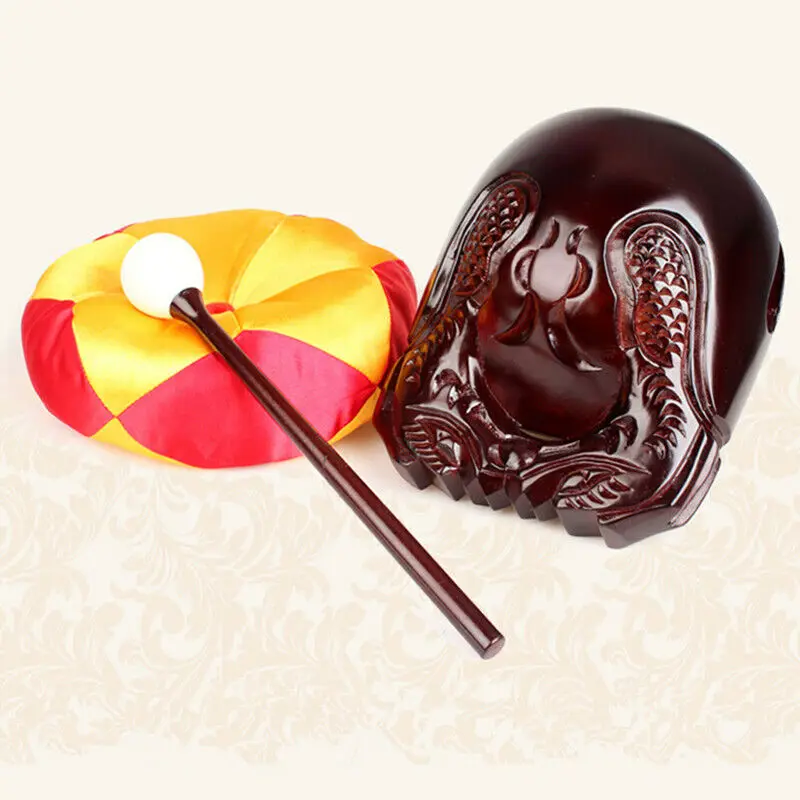 Fine Carved Religious 5 Inch Reddish Monk Wooden Fish Camphor Wood Melodious